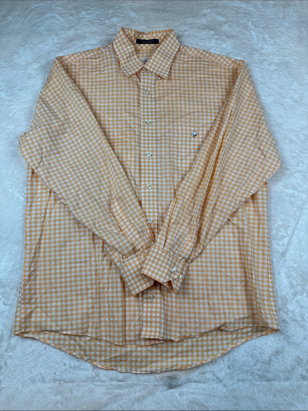 Cotton Brothers Size L Gingham Long-Sleeve Button-Down Shirt Light Orange